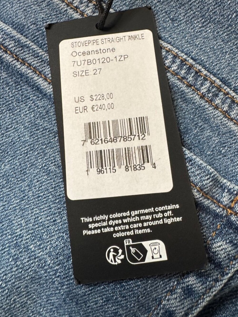 7 For All Man Kind Size 27 Stovepipe Straight Ankle Oceanstone NWT $228 Wide Leg - Picture 6 of 16